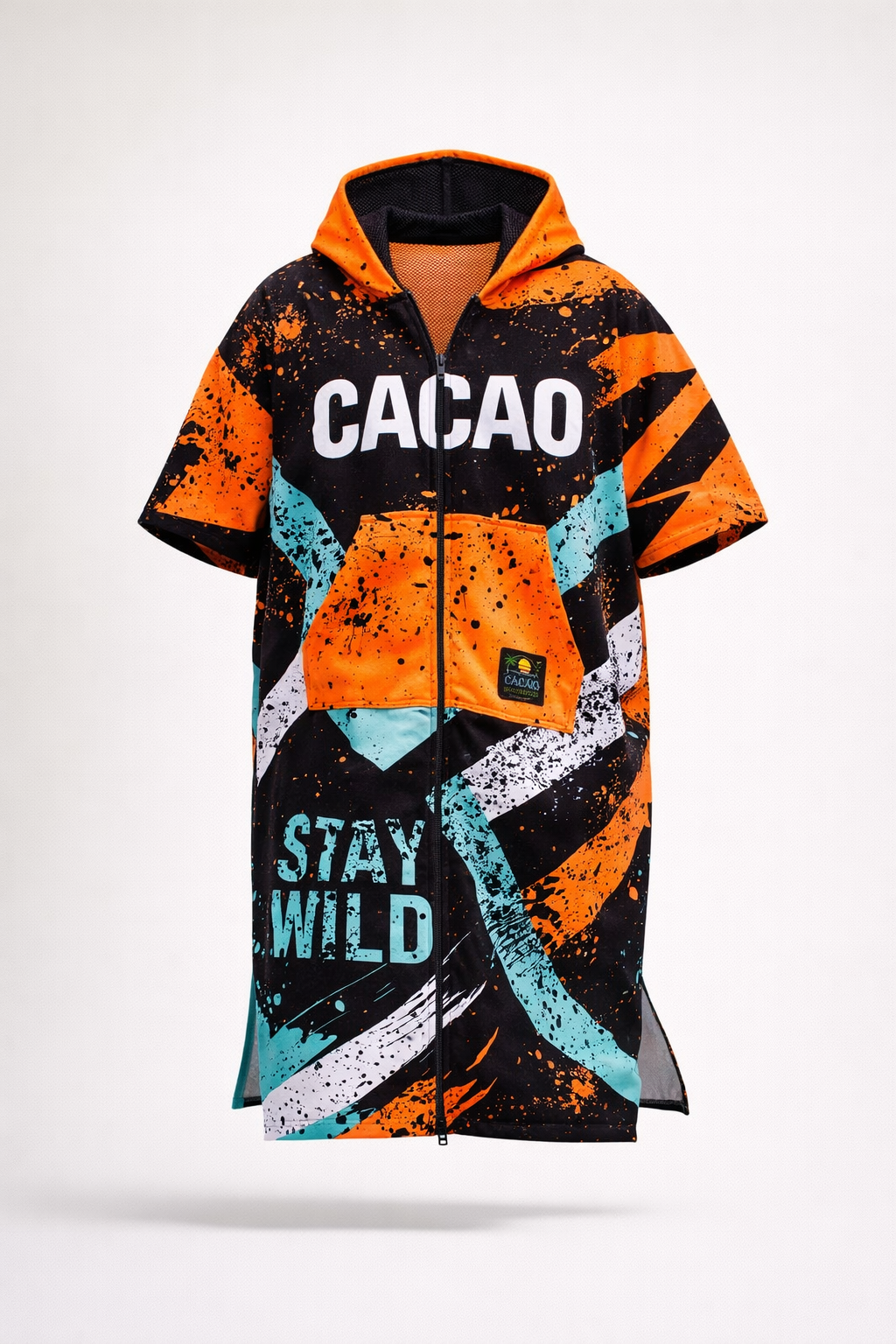 Blue Spirit women’s beach poncho towel with hood, zipper and pockets – CACAO Beachwear™