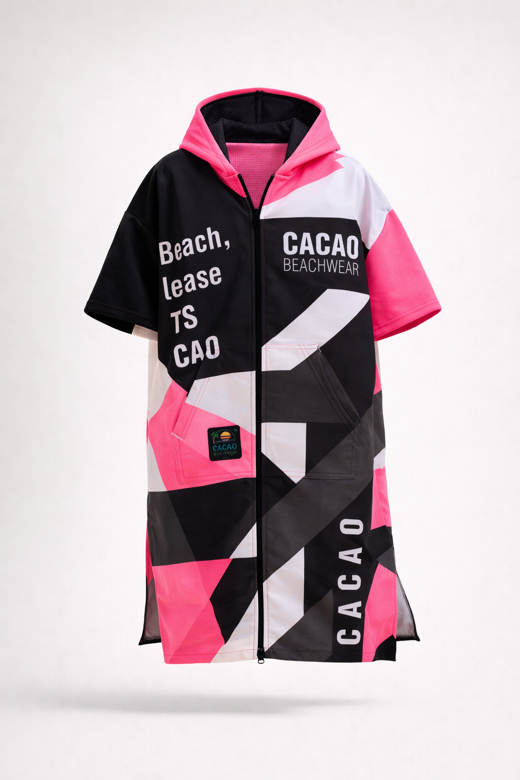 Solar Vibes Pink women’s beach poncho NanoDry Ultra™ towel with hood, zipper and pockets – CACAO Beachwear™