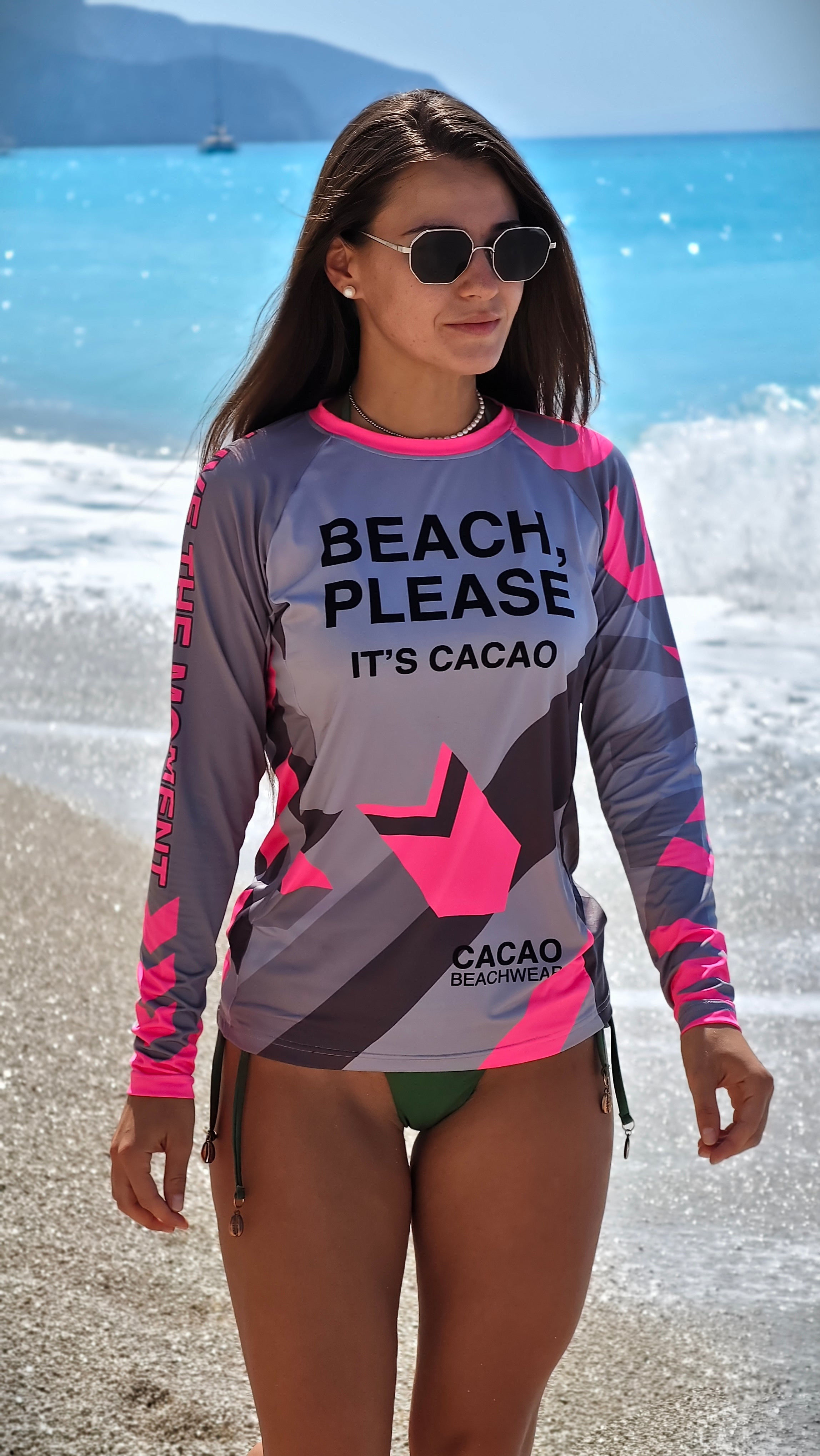 Solar Vibes Pink women’s rashguard CACAO Beachwear™️ with UV Protection