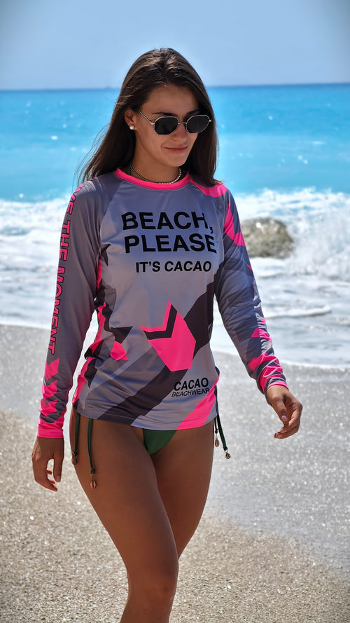 Дамски слънцезащитен рашгард Solar Vibes Pink CACAO Beachwear™️ с UV защита