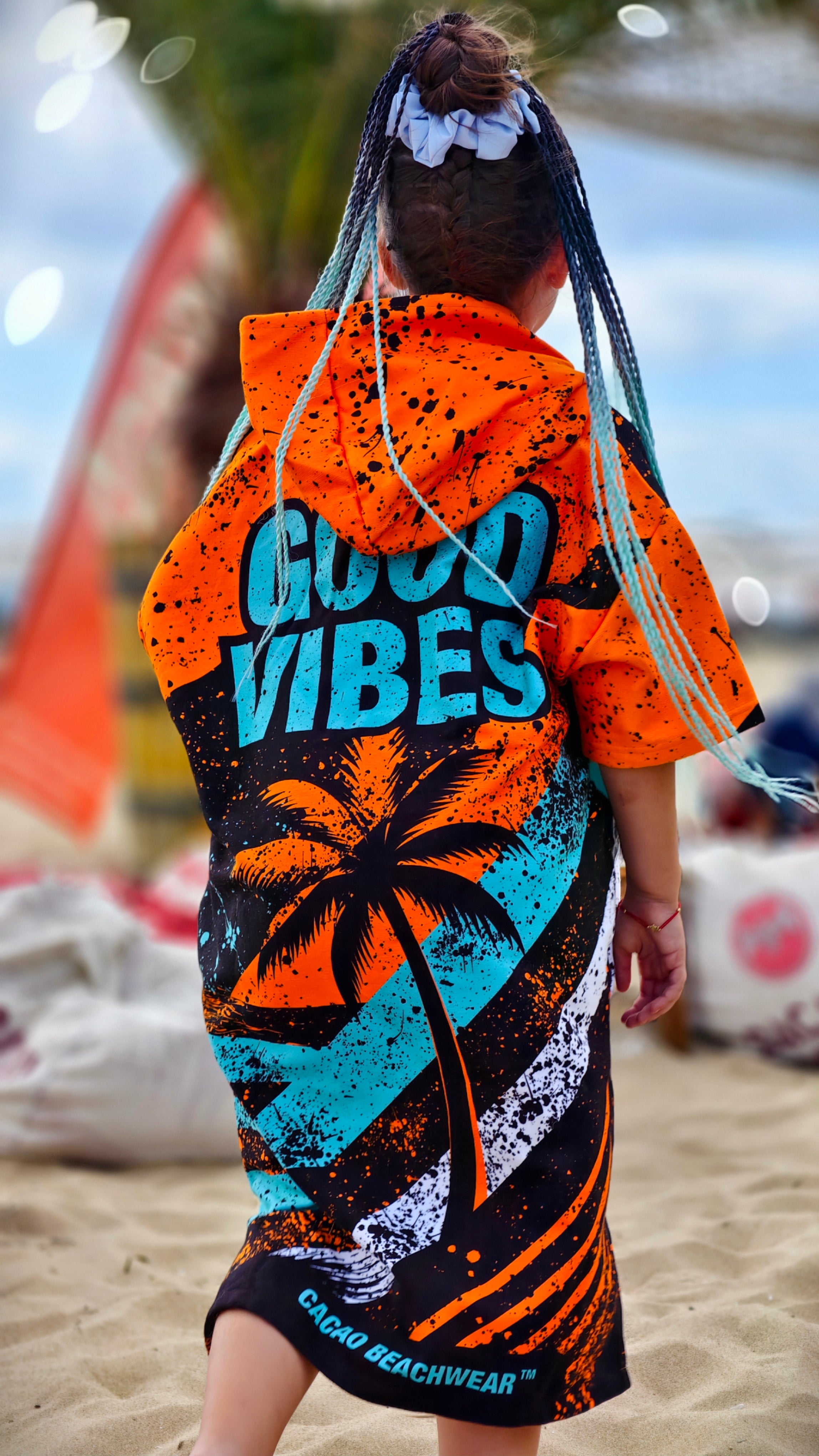 Blue Spirit children’s beach poncho towel with hood, zipper and pockets – CACAO Beachwear™