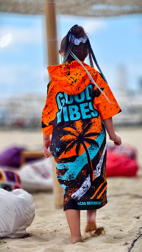 Blue Spirit children’s beach poncho towel with hood, zipper and pockets – CACAO Beachwear™