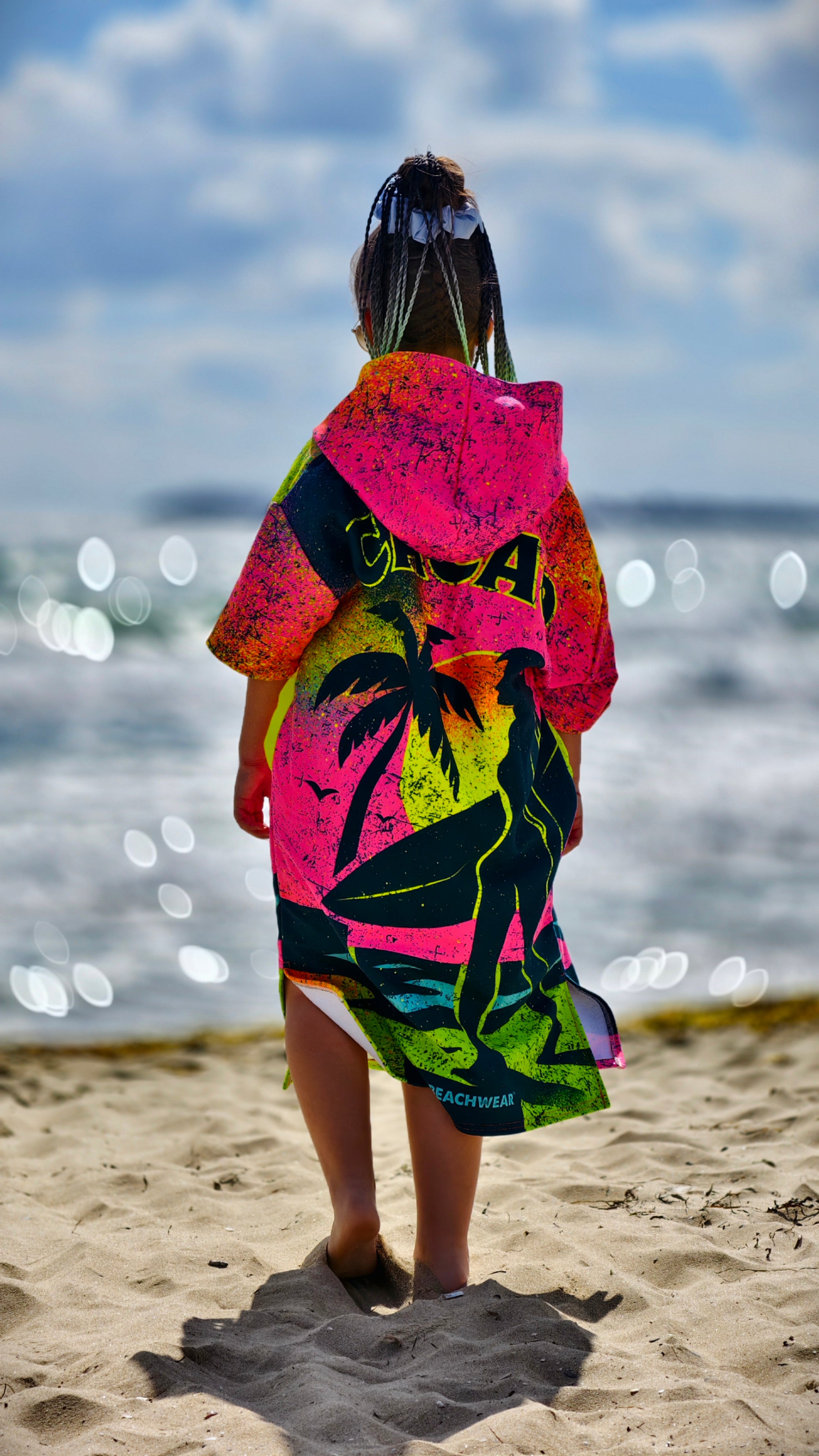 Paradise children’s beach poncho towel with hood, zipper and pockets – CACAO Beachwear™
