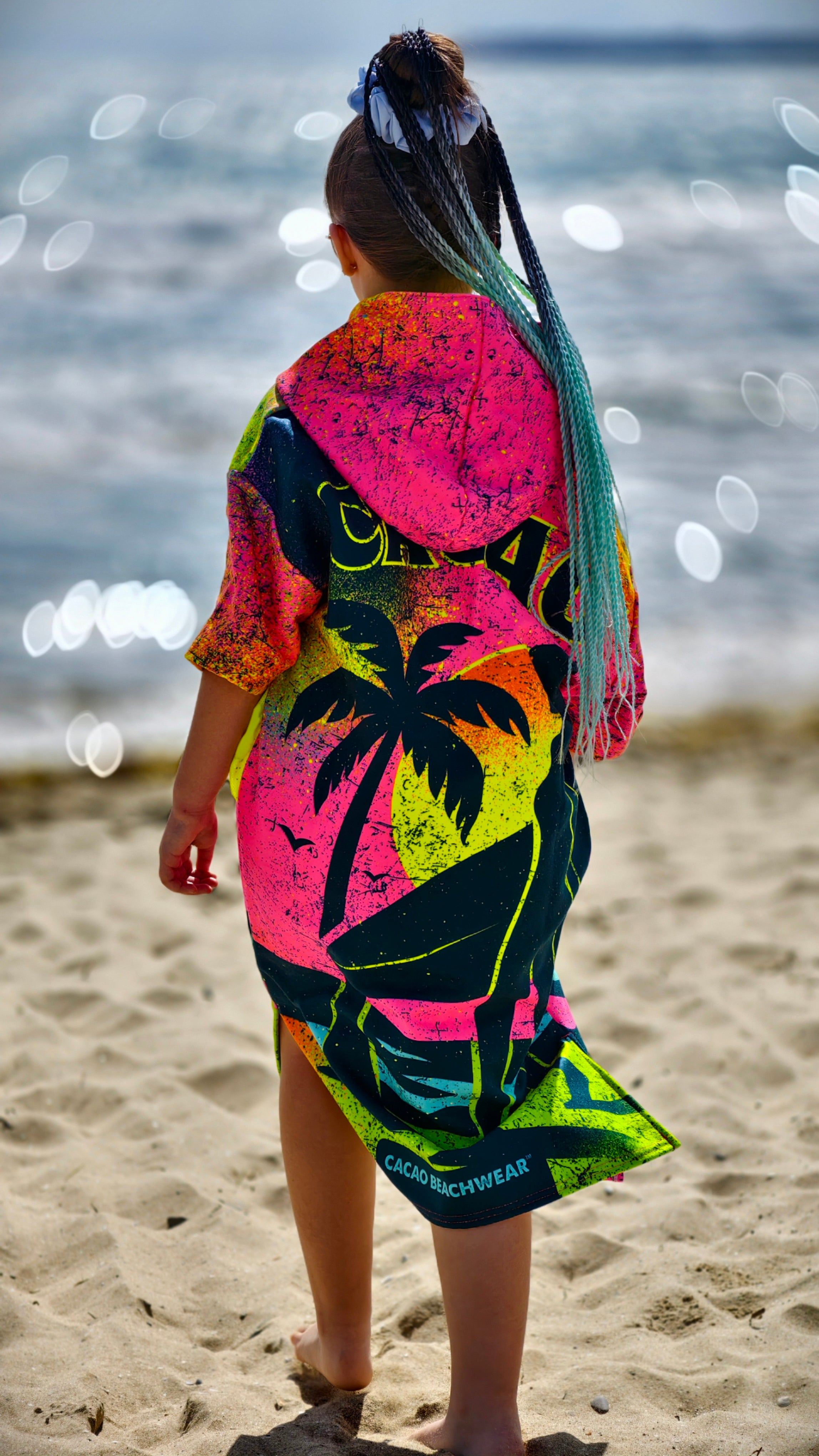 Paradise children’s beach poncho towel with hood, zipper and pockets – CACAO Beachwear™
