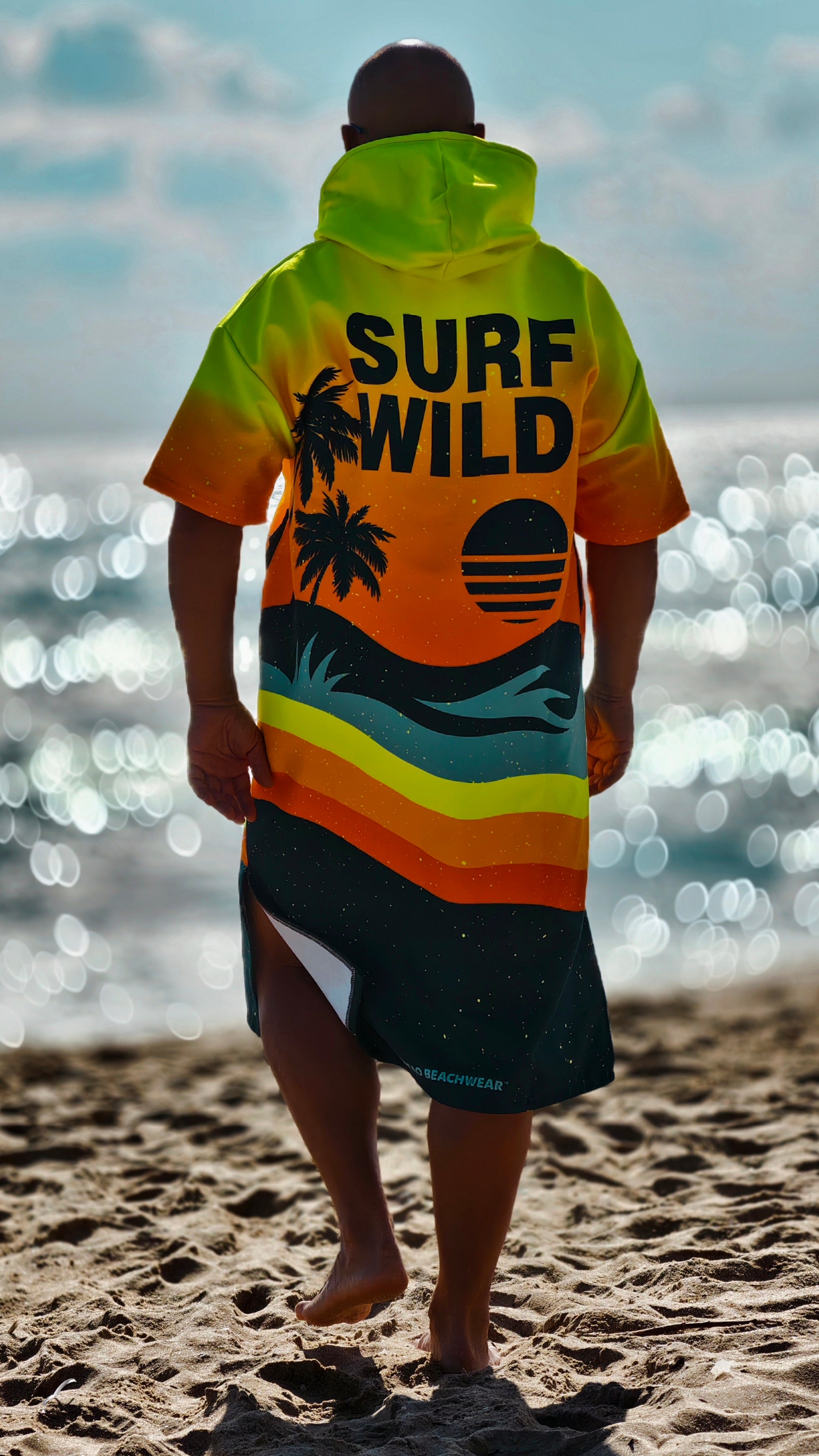 Sunset men’s beach poncho towel with hood, zipper and pockets – CACAO Beachwear™