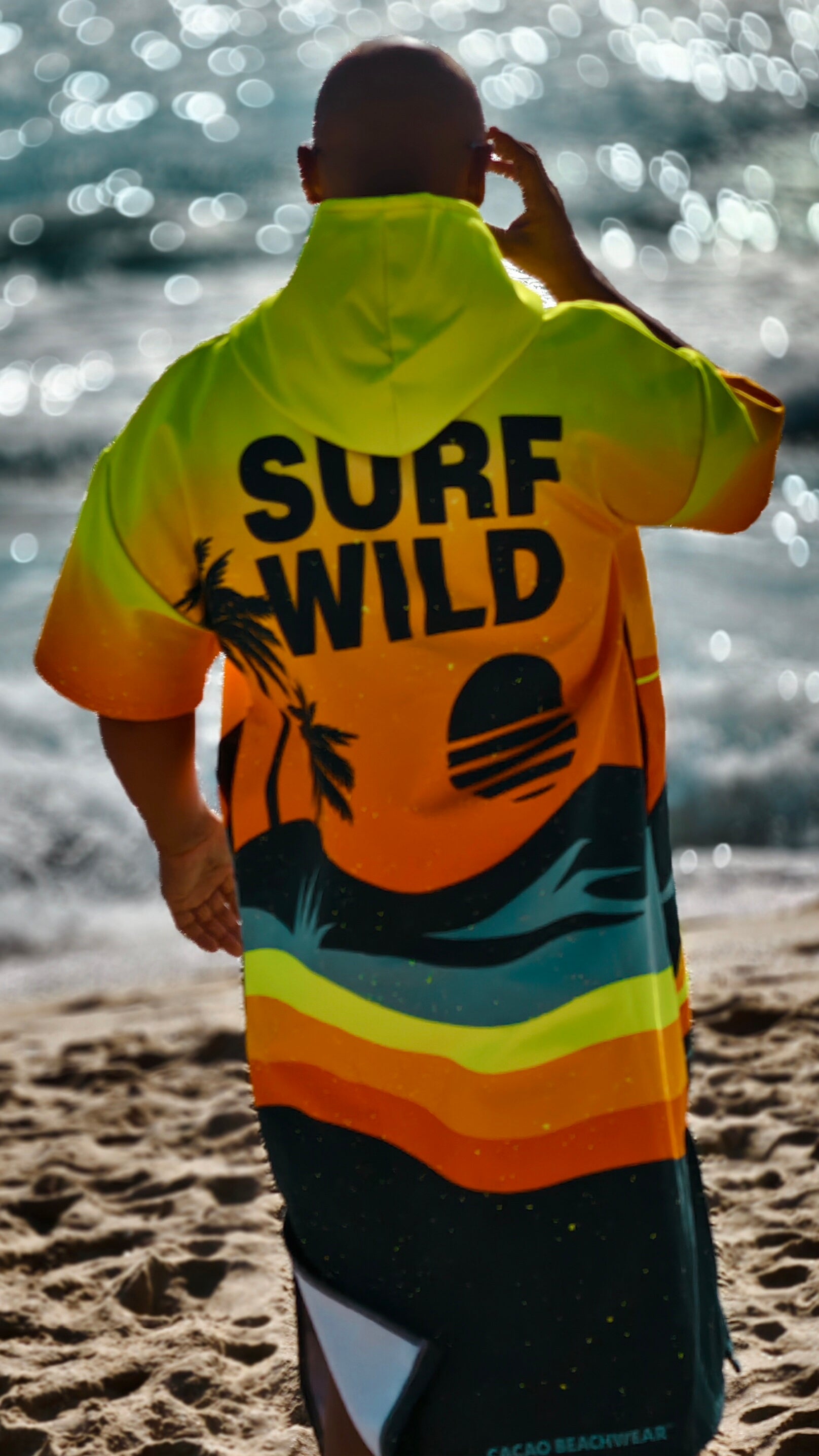 Sunset men’s beach poncho towel with hood, zipper and pockets – CACAO Beachwear™