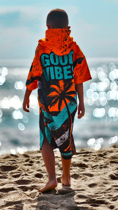 Blue Spirit children’s beach poncho towel with hood, zipper and pockets – CACAO Beachwear™