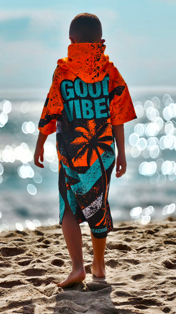 Blue Spirit children’s beach poncho towel with hood, zipper and pockets – CACAO Beachwear™