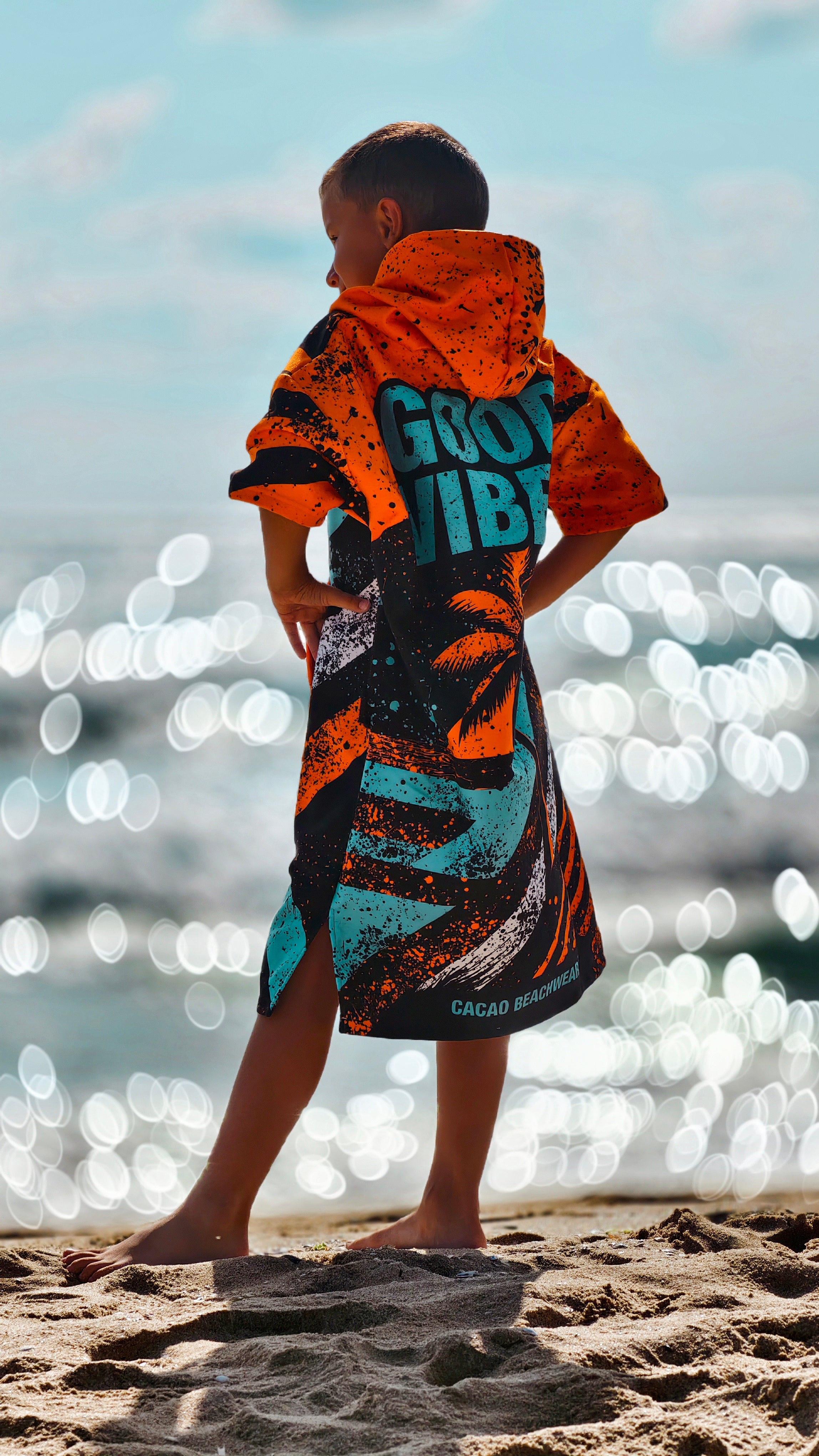 Blue Spirit children’s beach poncho towel with hood, zipper and pockets – CACAO Beachwear™