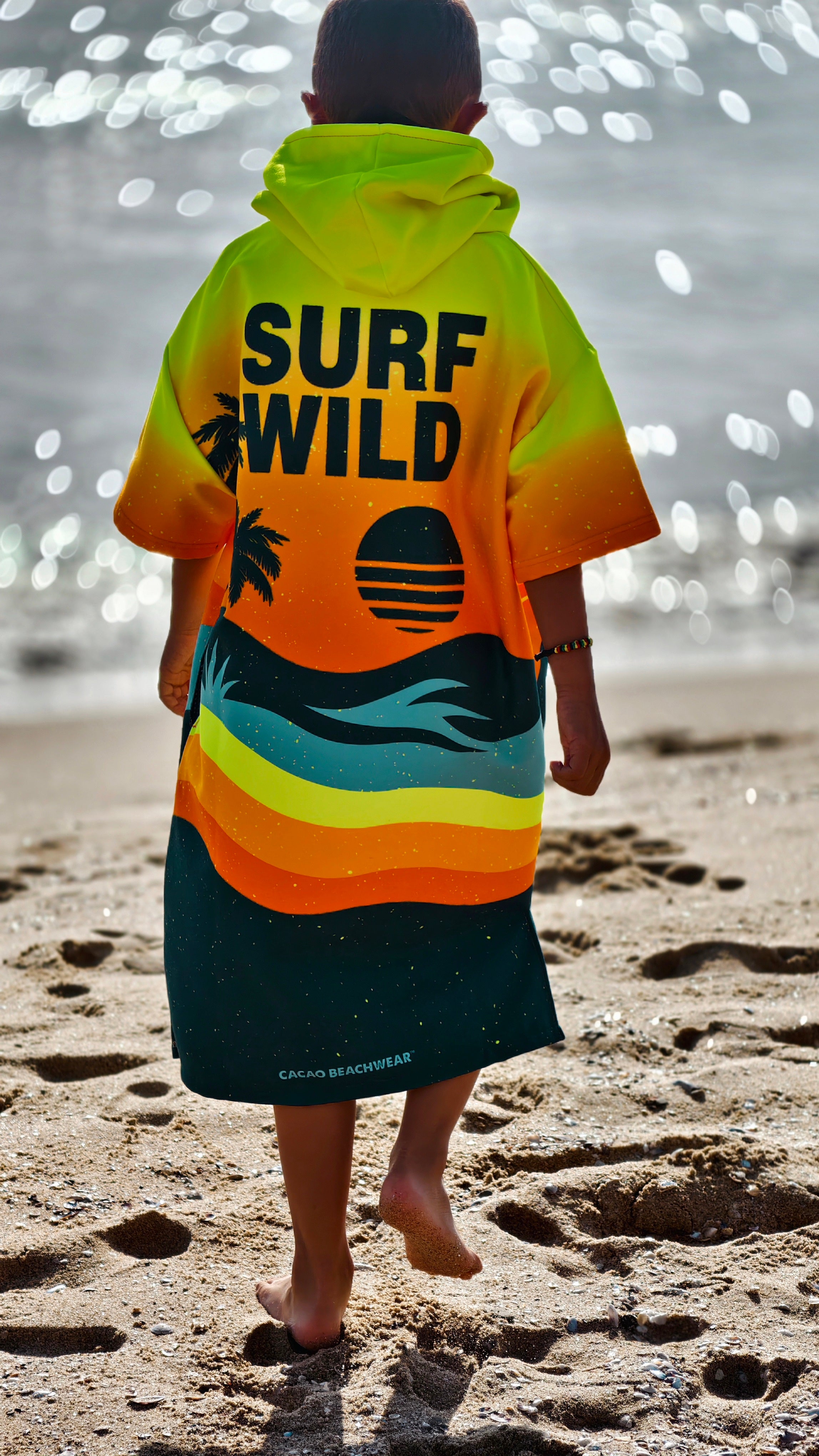 Sunset children’s beach poncho towel with hood, zipper and pockets – CACAO Beachwear™