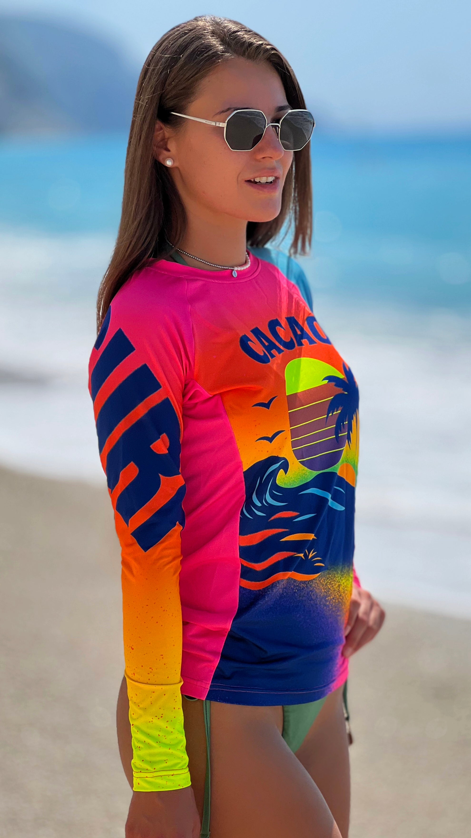 Sunset Vibe women’s rashguard CACAO Beachwear™️ with UV Protection