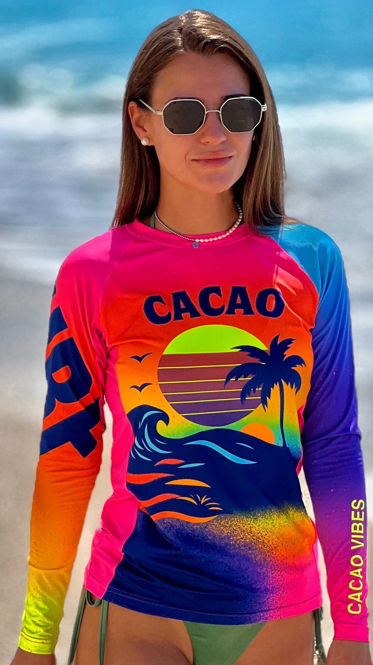 Sunset Vibe women’s rashguard CACAO Beachwear™️ with UV Protection