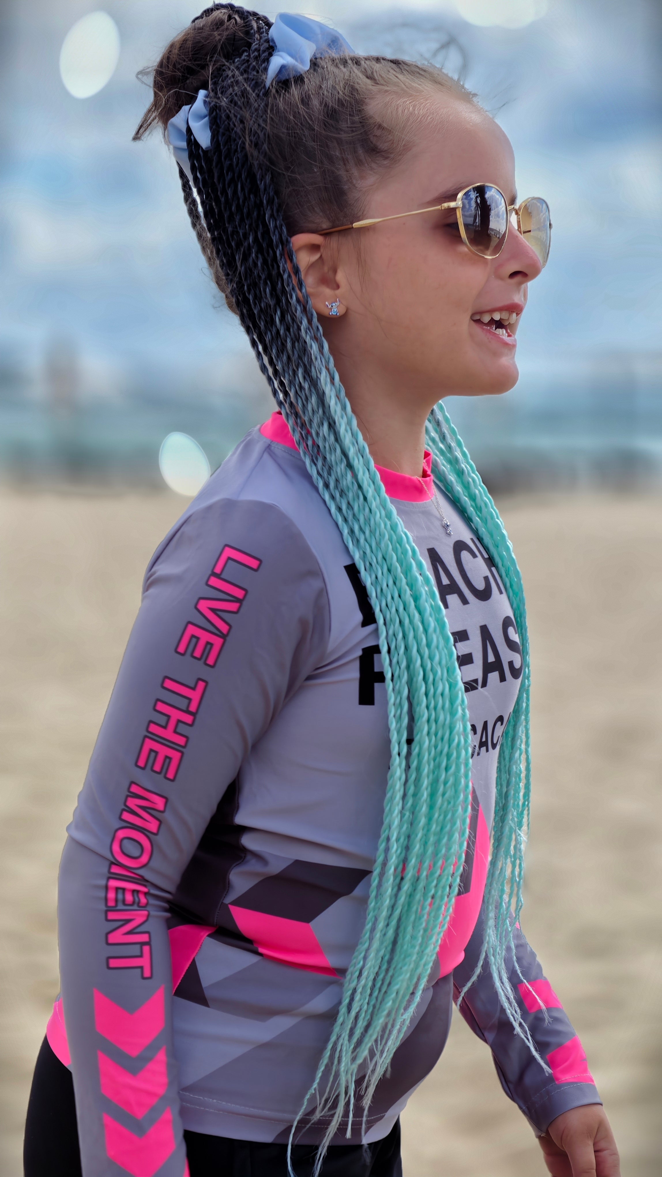Solar Vibes Pink children’s rashguard CACAO Beachwear™️ with UV Protection