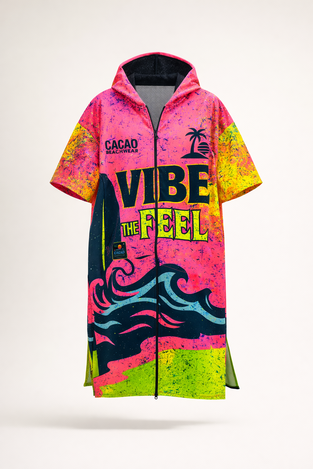 Paradise women’s beach poncho towel with hood, zipper and pockets – CACAO Beachwear™