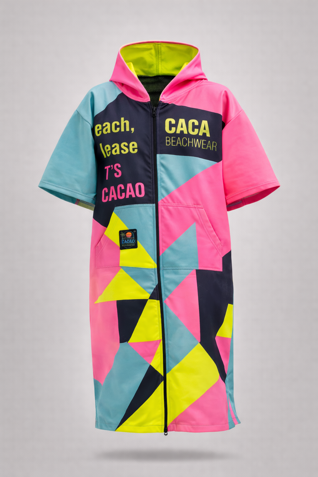 Colorful Solar Vibes women’s beach poncho NanoDry Ultra™ towel with hood, zipper and pockets – CACAO Beachwear™